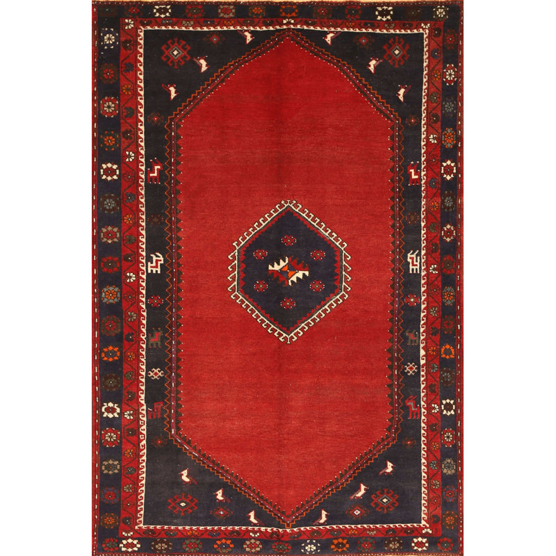 Tapis traditionnel rouge / noir Metcalfe, Rectangle 5 pi x 7 pi