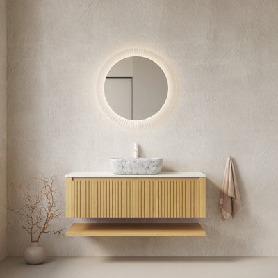 Meuble-lavabo 48 po avec lavabo, armoire de rangement murale en contreplaqué avec tiroirs et tablette ouverte