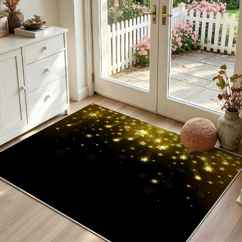 Tapis noir lavable à la machine étoiles étoiles du ciel et étoiles noires, Rectangle 39" x 63"