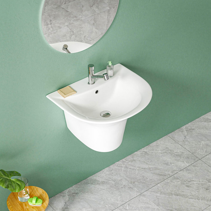 Lavabo de salle de bain mural en U en porcelaine vitrifiée en forme de U l 21 po x P 17,5 po avec 1 trou de robinet et trop-plein