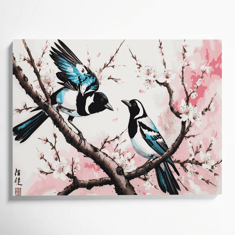 Art mural sur toile, oiseaux, pie, H 11 po x l 14 po