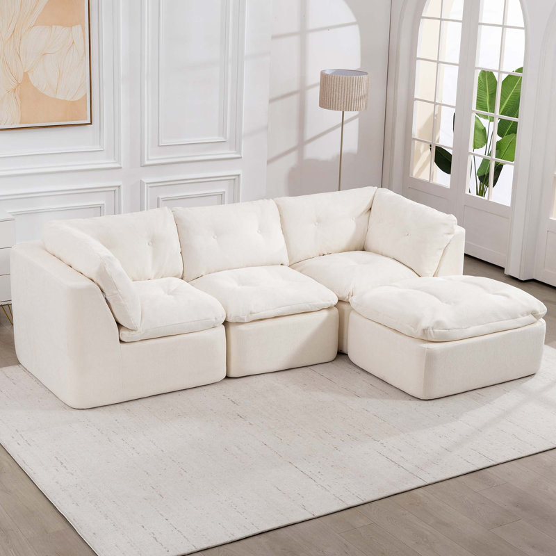 Canapé modulaire avec repose-pieds Cloud-Style, Blanc