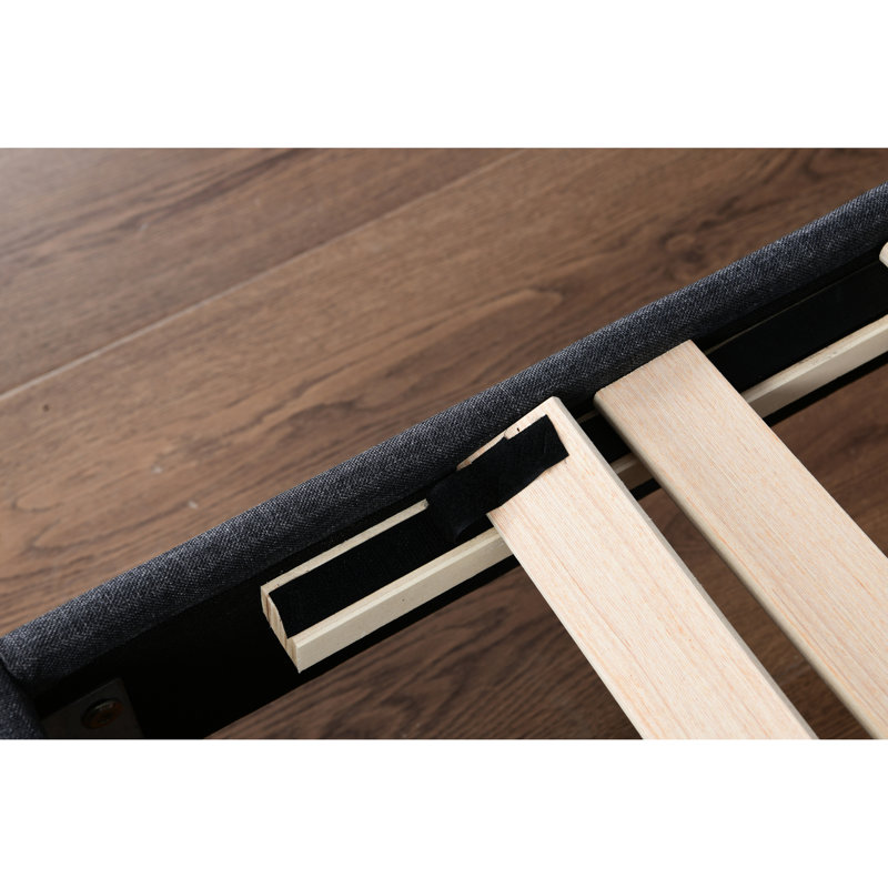 Structure de lit plateforme simple avec 2 tiroirs et tissu en lin, fabrication en bois, sans sommier tapissier, rangement gris de style séduisant, structure solide, ressort pour étudiant