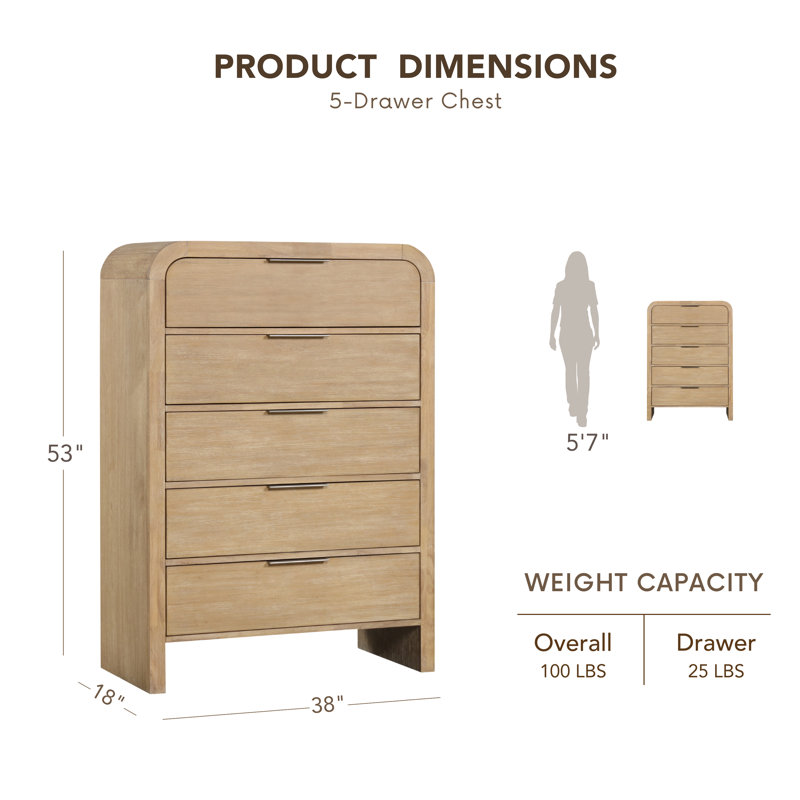 Beaucet 54"H Wood 5-Drawer Storage Chest