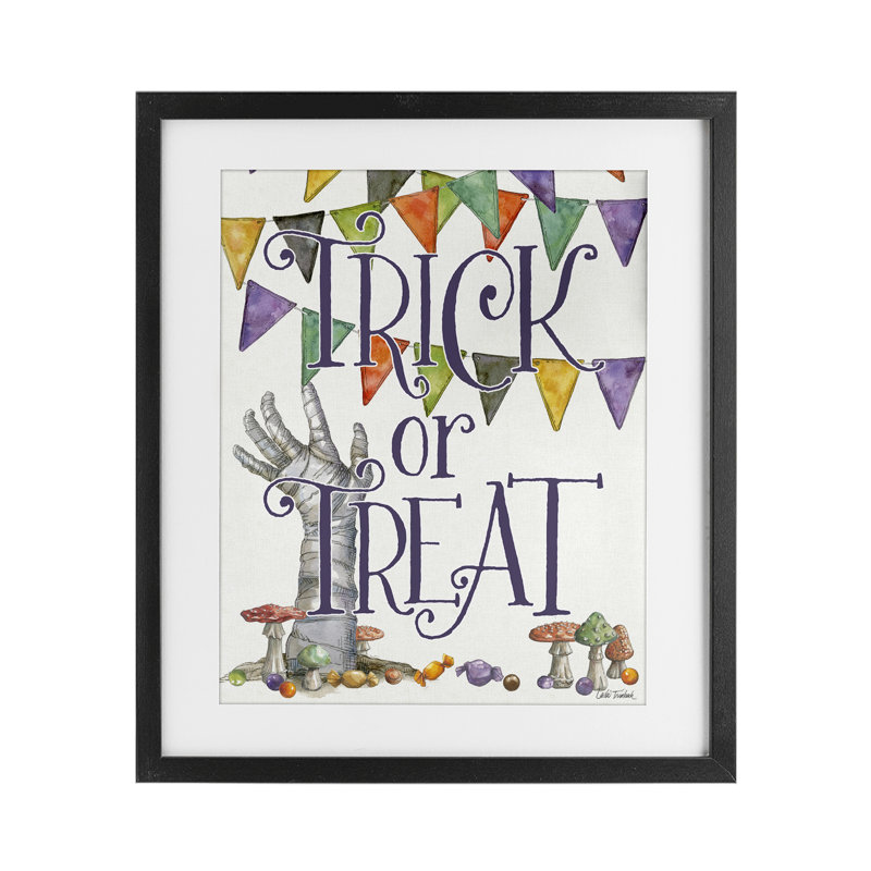 Reproduction sous verre encadrée «Spell rebond trick or friate», design par Leslie Trimbach, H 16 po x l 13 po