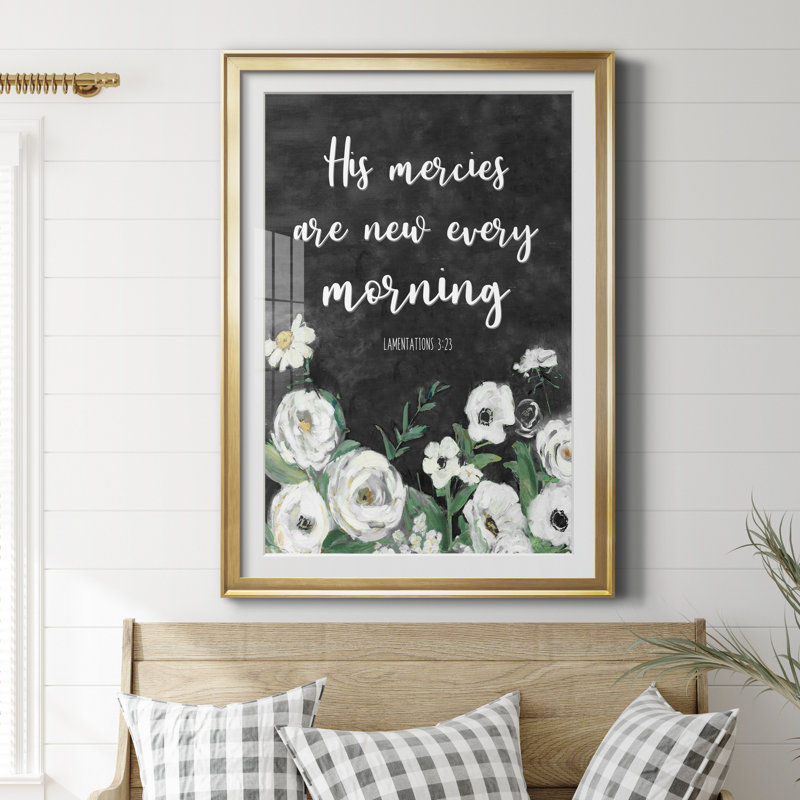 «His Mercies» par J Paul - reproduction d'art textuelle encadrée, Encadrement doré, H 30,5 po x l 42,5 po x P 1,5 po