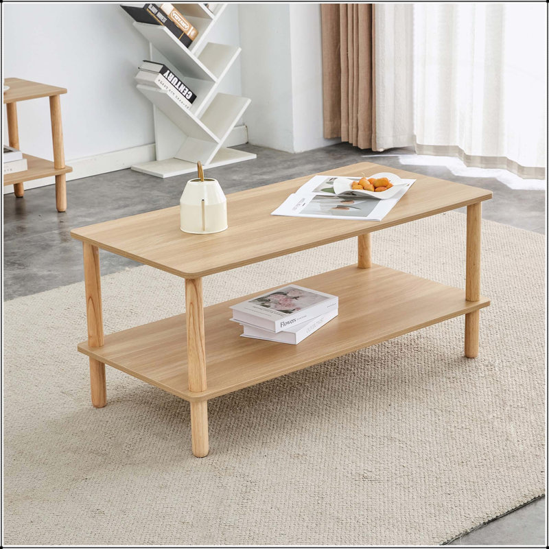 Table basse moderne à 2 niveaux pour le salon, conception rectangulaire avec tablette ouverte, durable et facile à assembler