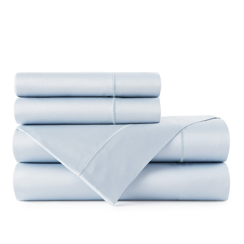 Soprano 420 Thread Count 100% Cotton Sateen Sheet Set, King Sheet Set + 2 Pillowcases, Barely Blue