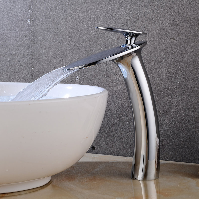 Waterfall Single Hole Bathroom Faucet With Deck Cover Plate With Pop Up Drain Assembly, Chrome
