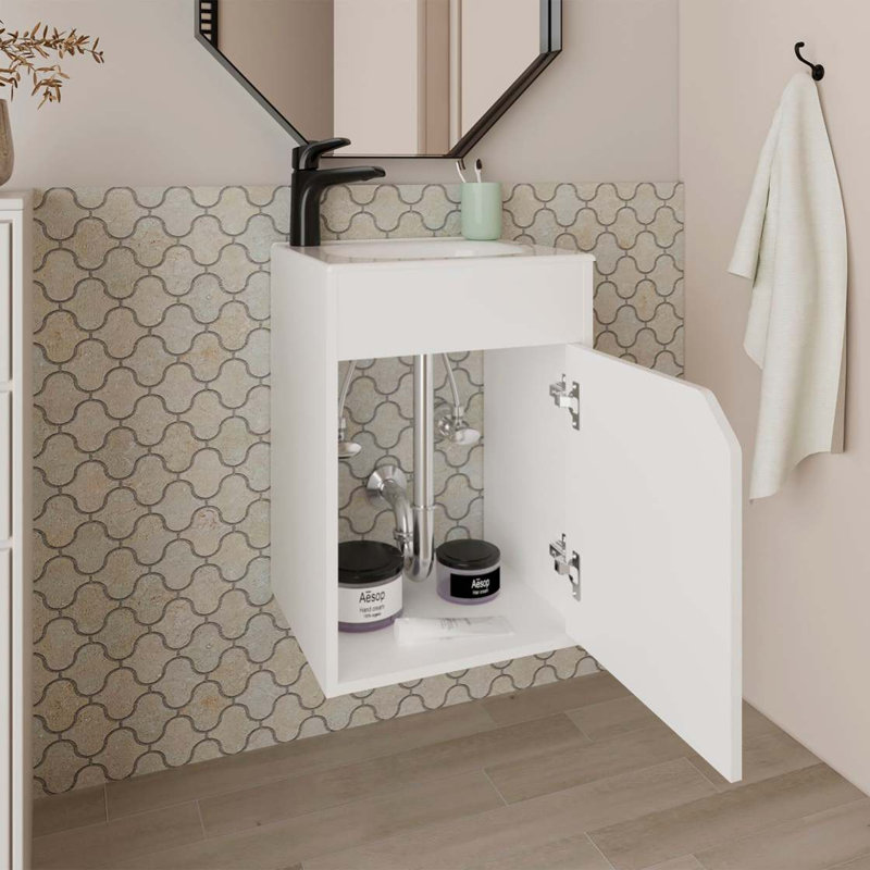 Meuble-lavabo flottant blanc avec porte, Blanc