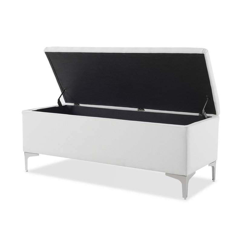 Elyssa Polyester Upholstered Storage Bench, Bright White