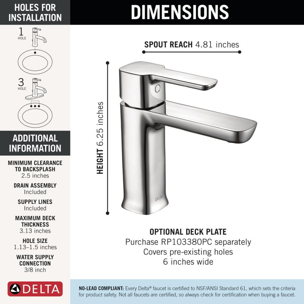 Modern Single-Handle Bathroom Faucet with Drain, Chrome