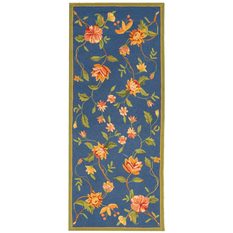 Kinchen Hand Hooked Wool Floral Rug, Runner 2'6" x 6', Beige