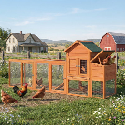 Grand poulailler en bois de 122,, poulailler extérieur avec nichoir, cage de volaille à clôture métallique