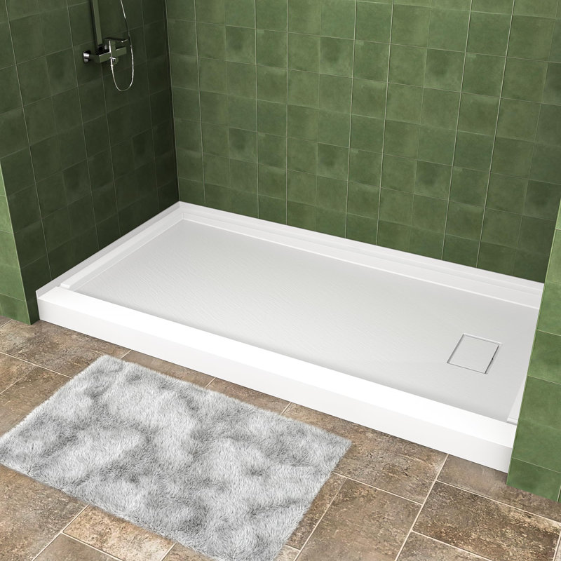 60" X 34" SMC Single-Threshold Shower Base With Right Drain & Complete Drain Assembly