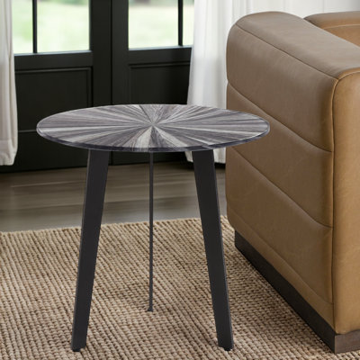 Burch Mid-Century 18.5 In. Round Grey Coffee Table With Tempered Glass Top
