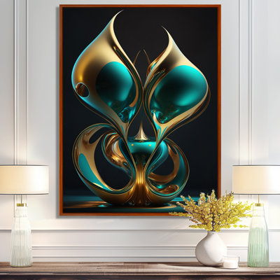 Rhyth of Infinity Turquoise Gold Sphere I - Abstract Fractal, art mural