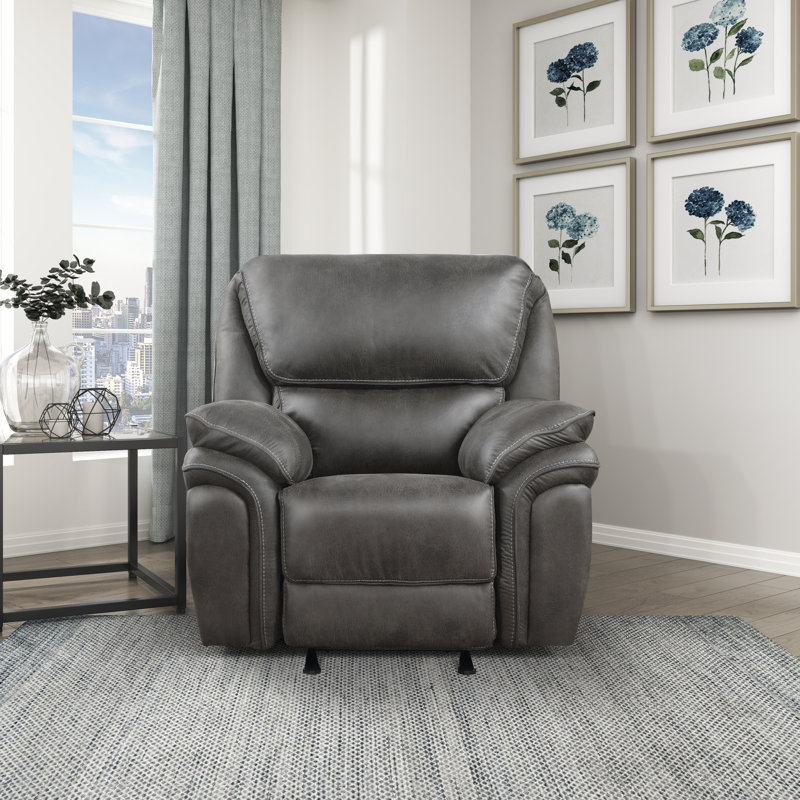 Chaise berçante inclinable moderne et contemporaine en microfibre polie 44,5 po Lineham, Berçant, Gris