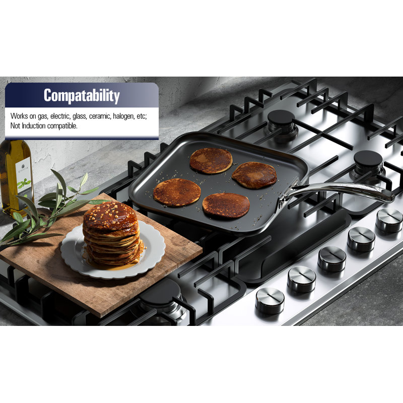Modern Industrial 20'' Black Anodized Aluminum Square Griddle