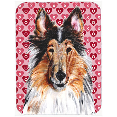 The Holiday Aisle Collie Hearts and Love Rectangle Glass Cutting Board