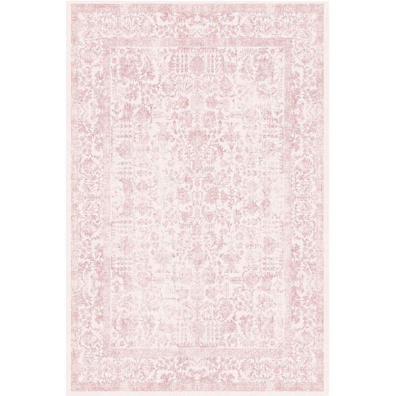 Kitty Machine Washable Vintage Area Rug With Non-Slip Backing, Rectangle 4' x 6', Pink, 0.28"