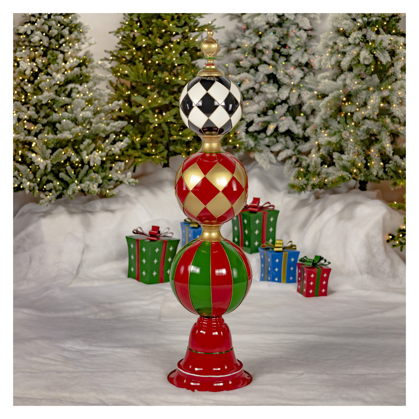 5.53ft. Tall Iron Christmas Ornament Display Tower with Diamond Print