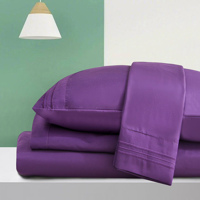Ensemble de draps en rayonne de bambou , Ensemble de draps pour très grand lit californien, Mauve