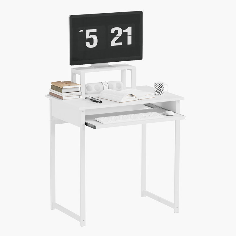 Bureau d'ordinateur moderne avec support pour écran et plateau à clavier, poste de travail compact pour adultes, 29.5in