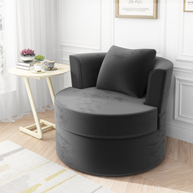 Samuela Velvet Swivel Barrel Chair, Gray Velvet