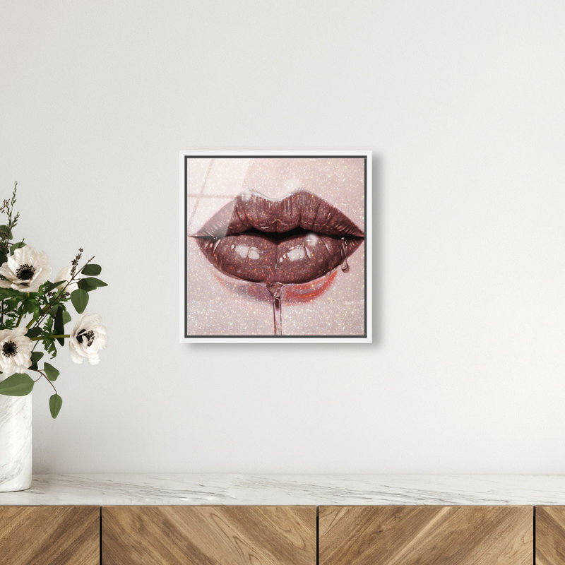 Lux Kiss Mauve Canvas Fashion Print by Oliver Gal, 13"H x 13"W, White Frame