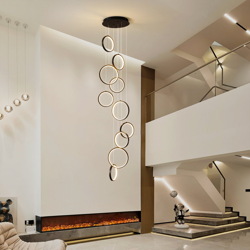 Adaleena 10 - Light LED Dimmable Geometric Long Chandelier Hanging Pendant for Staircase