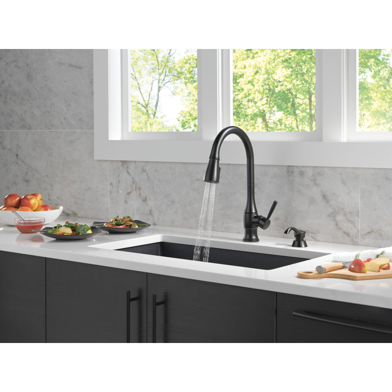 Delta Hazelwood Pull Down Sprayer Kitchen Sink Faucet with Matching Soap Dispenser, Matte Black