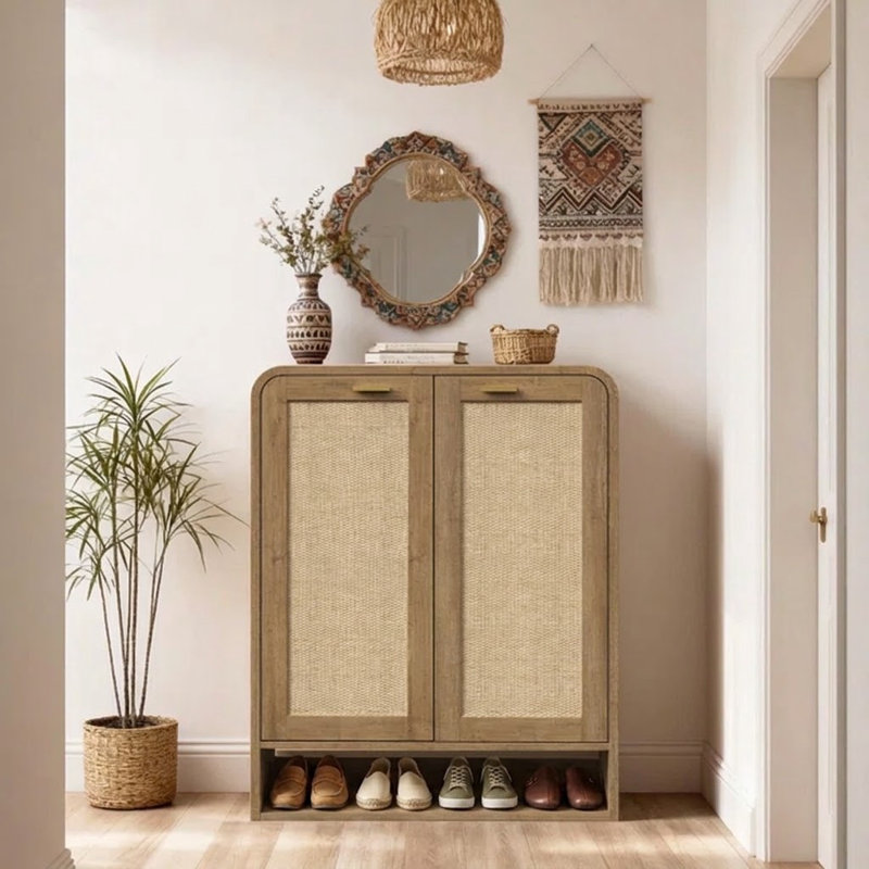 Meuble à chaussures en rotin pour 24 paires, meuble d'entrée, Chêne caramel