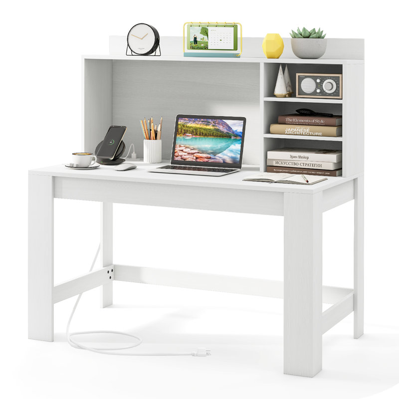 Bureau d'ordinateur rectangulaire Rodez, Blanc