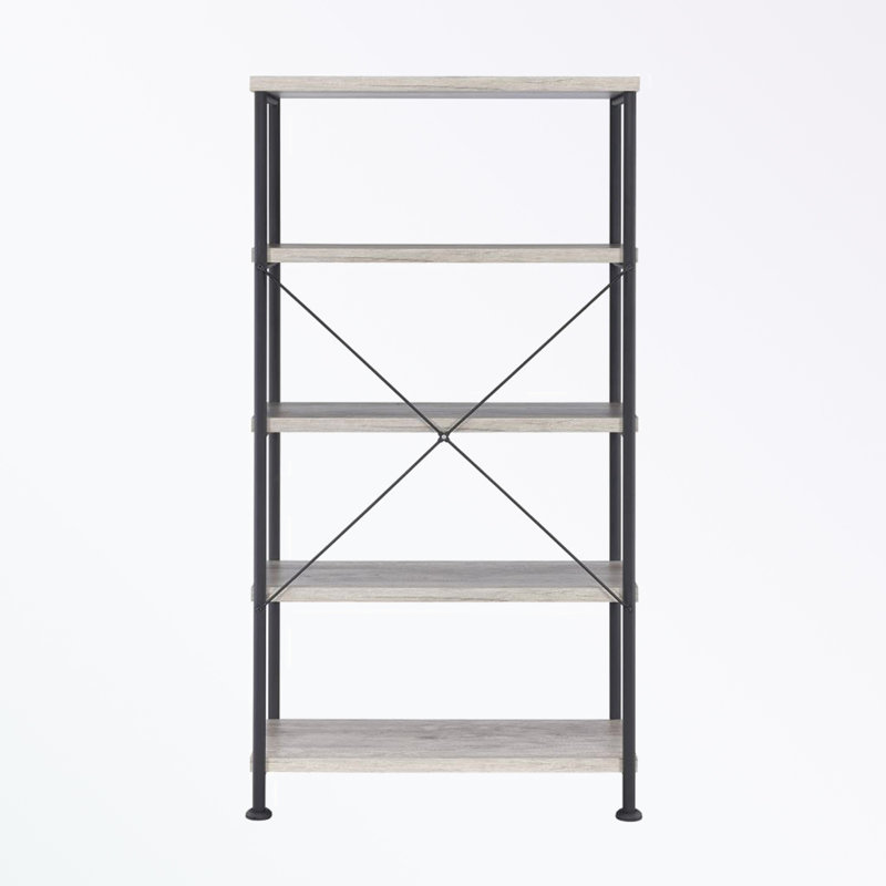 5-shelf Bookcase with Metal Frame, Gray