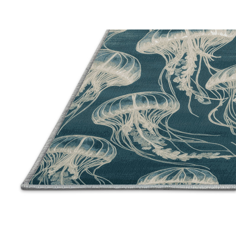 Tapis bleu lavable à la machine, Rectangulaire 3 pi x 5 pi