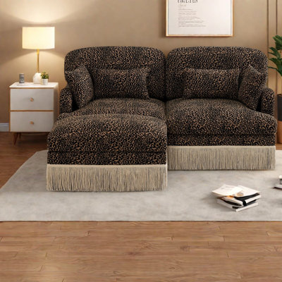 Modern Sofas, Chenille Leopard Loveseat With Movable Ottoman For Home
