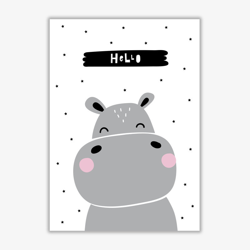 Hello Hippo - Print, 30 cm H x 21 cm W x 1 cm D, No Frame