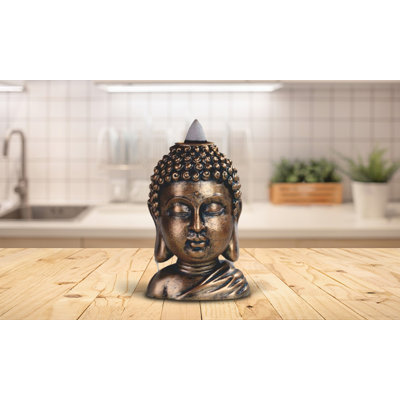 3"H Bronze Buddha Head Backflow Incense Burner