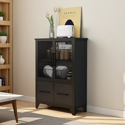 Storage Cabinet With 4 Iron Doors,Metal Handle,Sideboard With Adjustable Shelf,Sturdy Metal Frame And Metal Legs