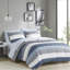 Modern Stripe Comforter With Navy Blue Grey Sheets - Chic Style Bedroom And Sheet