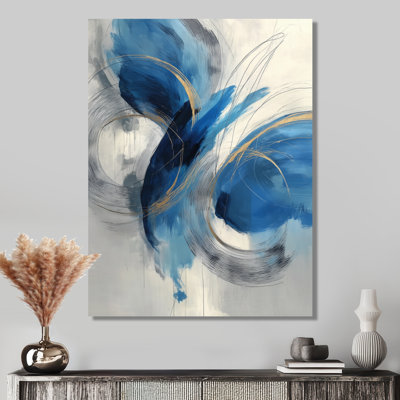 Abstrait tourbillon dans des tons bleus et blancs - art mural impression sur toile, décoration murale minimaliste bleue