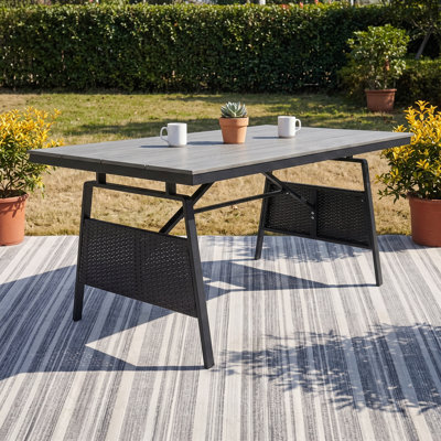 63"W Outdoor Dining Table for 4-6 People, Rectangular Patio Dining Table with Durable Aluminum Frame and Handwoven Wicker 
