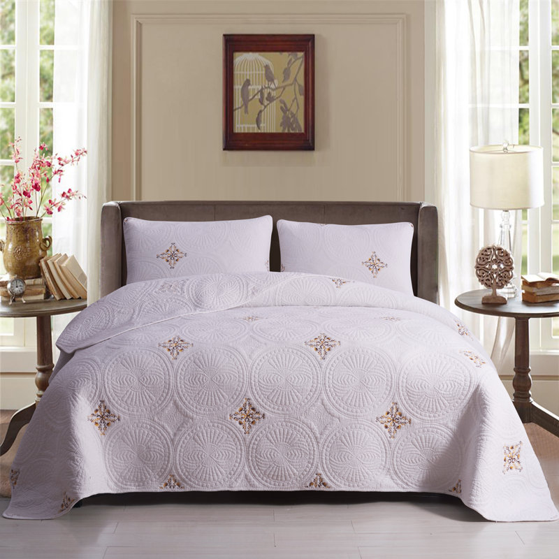 Ensemble de courtepointe 100% coton Classic Medallion, Doré, Courtepointe grande + 2 taies décoratives