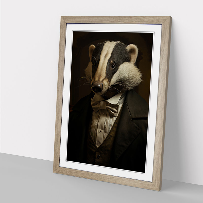 Badger Conceptual - Single Picture Frame Print on Wood, Oak, 64cm H x 46cm W x 2cm D