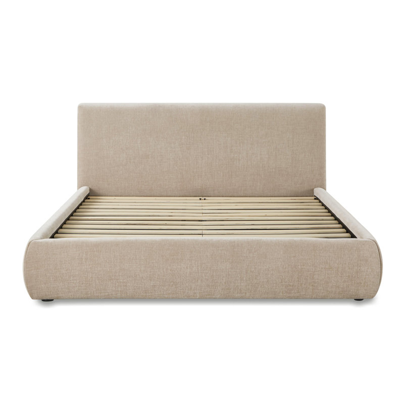 Lit en velours taupe texturé, Grand, Taupe