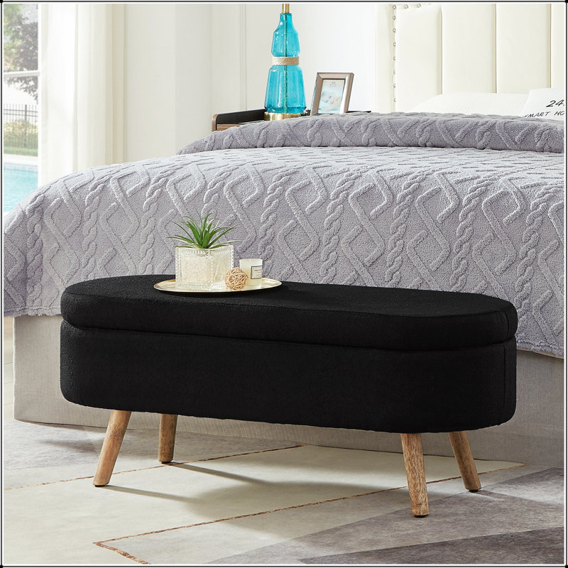 Banc de rangement avec repose-pieds ovale Luxury, Noir