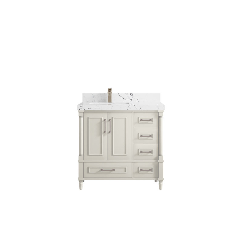Meuble-lavabo simple 36 po avec comptoir en quartz Aberdeen, Viola nuit