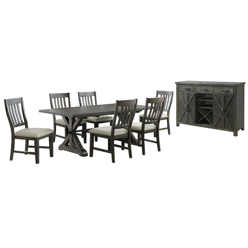 Trestle Dining Set, 8 Pieces: Table, 7 Chairs