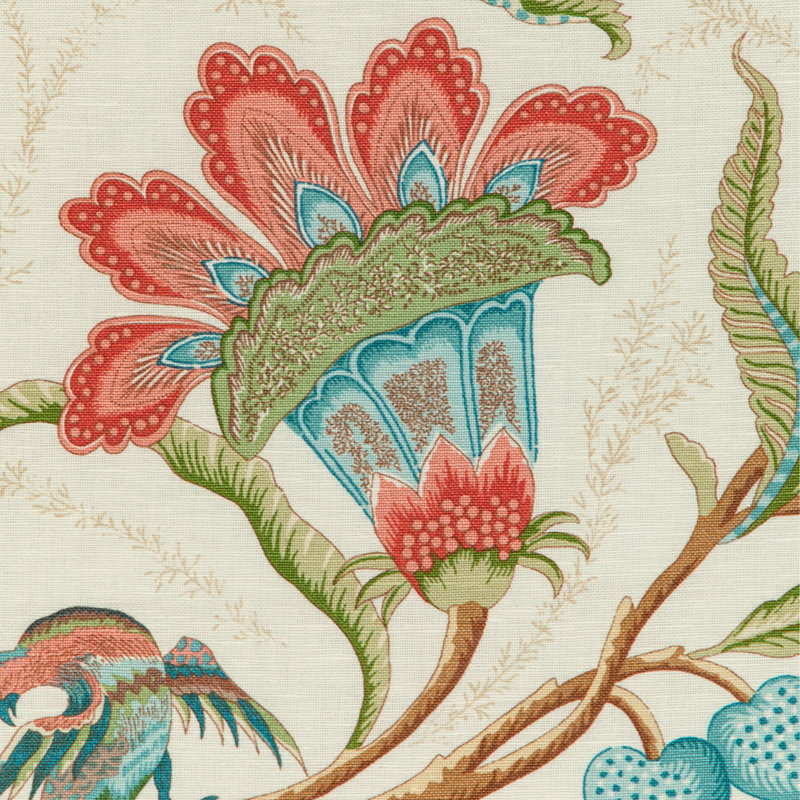 Louverne Print Fabric, Ivory/Brown/Green/Blue